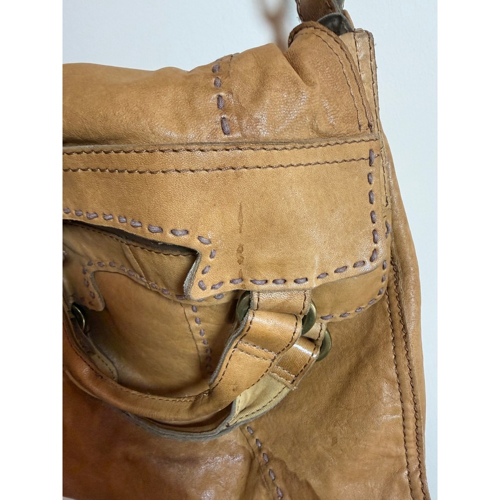 Lucky Brand Abbey Road Lamb Leather Whipstitch Crossbody Messenger Bag Tan Boho - Picture 5 of 16